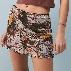 Urban Outfitters 90s Butterfly Mesh Mini Skirt Brown Size M